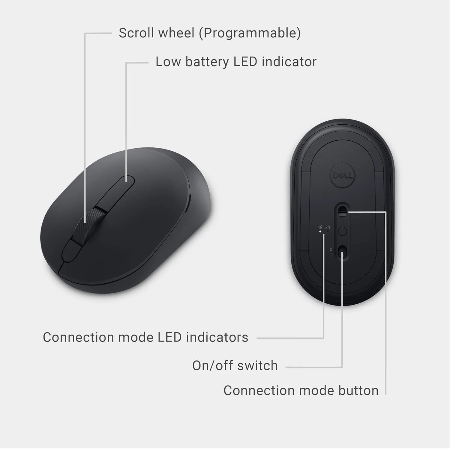Dell MS355 Silent Mouse — Programmable Wheel, Dual-Mode Wireless, Adjustable DPI