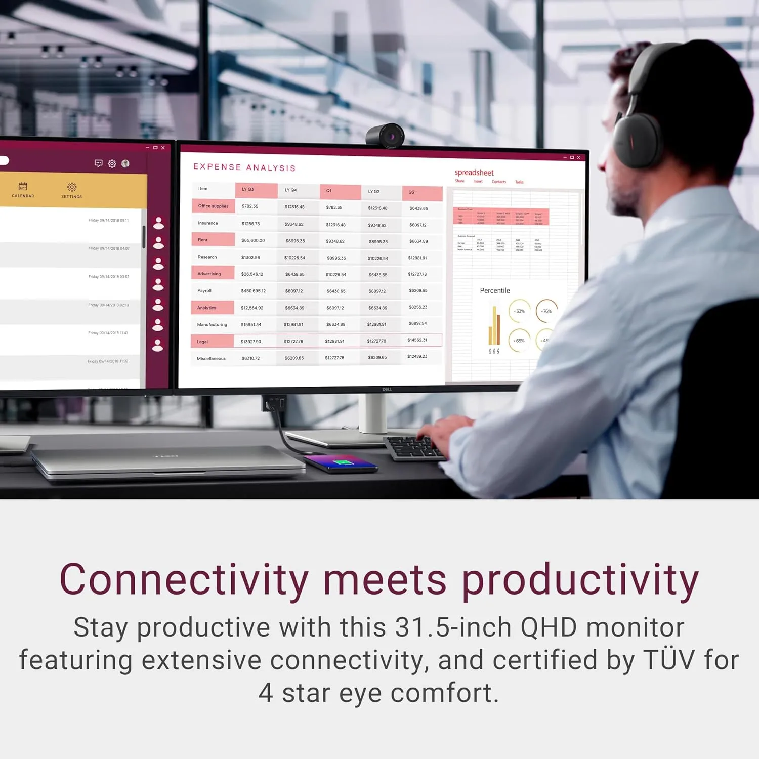 Dell Pro 32 Plus QHD USB-C Hub Monitor P3225DE - 31.5-inch QHD (2560x1440) 100Hz 8ms Display, USB-C/HDMI/DisplayPort Connectivity, Height/Swivel/Pivot/Tilt Adjustment, 4 Star TÜV Eye Comfort - Black