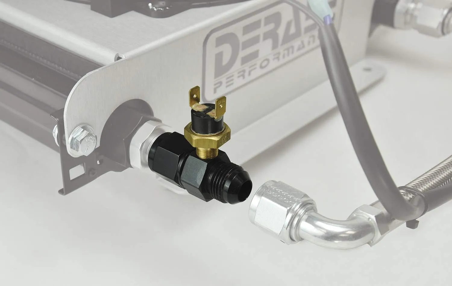 Derale 35021 -8AN x -8AN Premium 180 Degree In-Line Fluid Thermostat , Blue