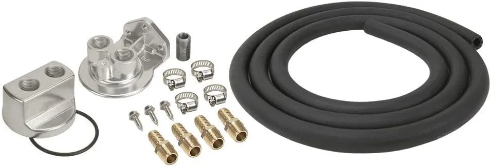 Derale Remote Oil Filter, Single Filter, 3/4-16 in Thread Adapter, 10 ft Hose, 3/4-16 in Thread Housing, Fittings/Hardware, Universal, Kit