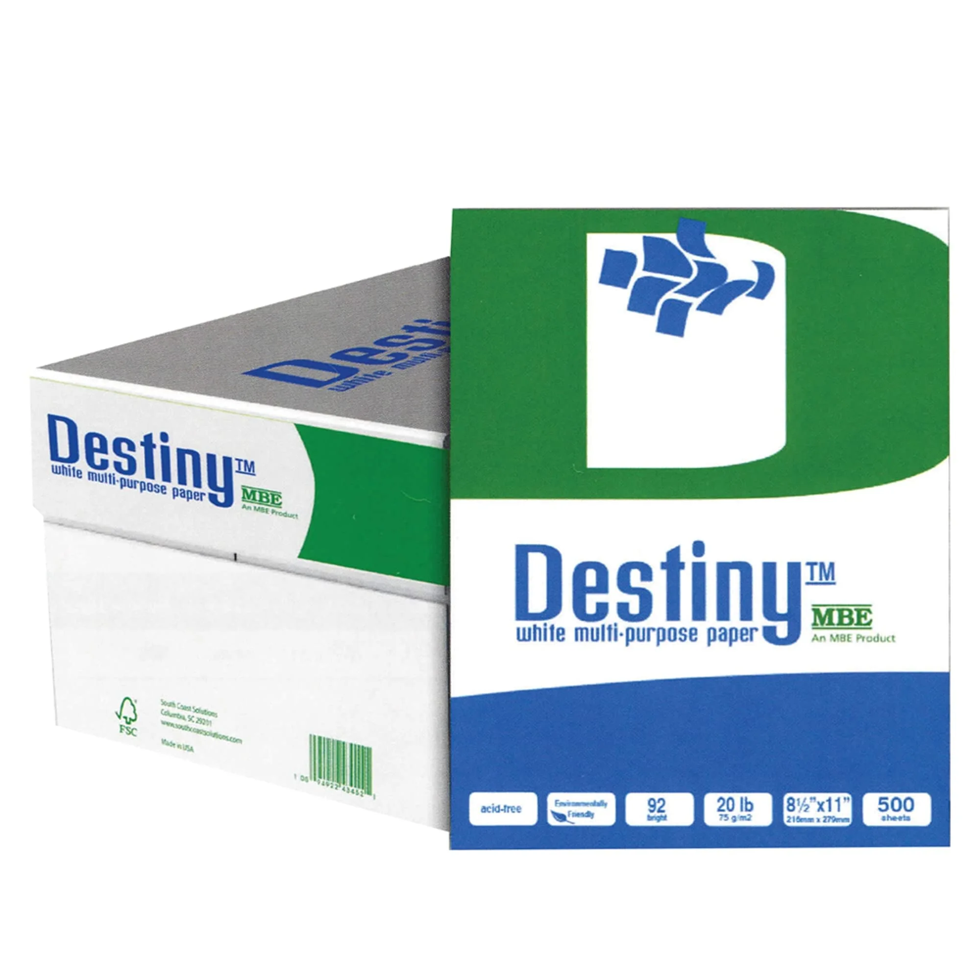 Destiny™ Multipurpose Copy Paper, Letter Size Paper, 20 Lb, 500 Sheets Per Ream, Case Of 10 Reams