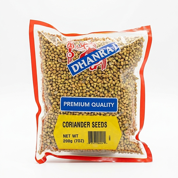 Dhanraj Coriander Seeds featuring clean, golden-brown whole seeds for authentic cooking
