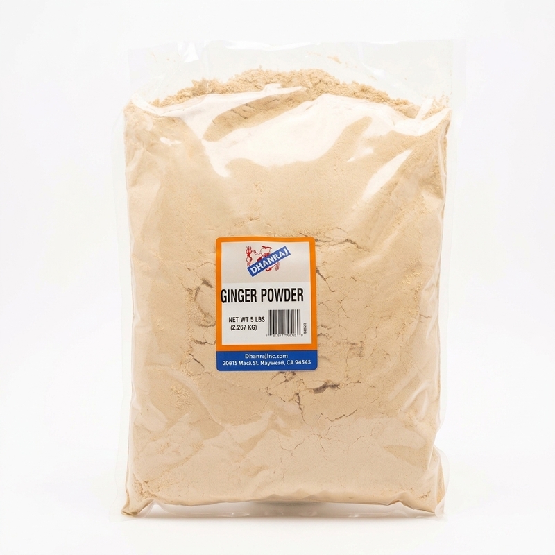 Dhanraj Ground Ginger Powder featuring a light-yellow, aromatic dry ginger for cooking and wellness