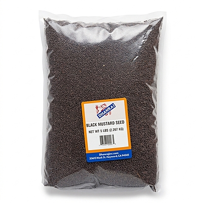Dhanraj Black Mustard Seeds featuring clean, pungent whole seeds for authentic tempering