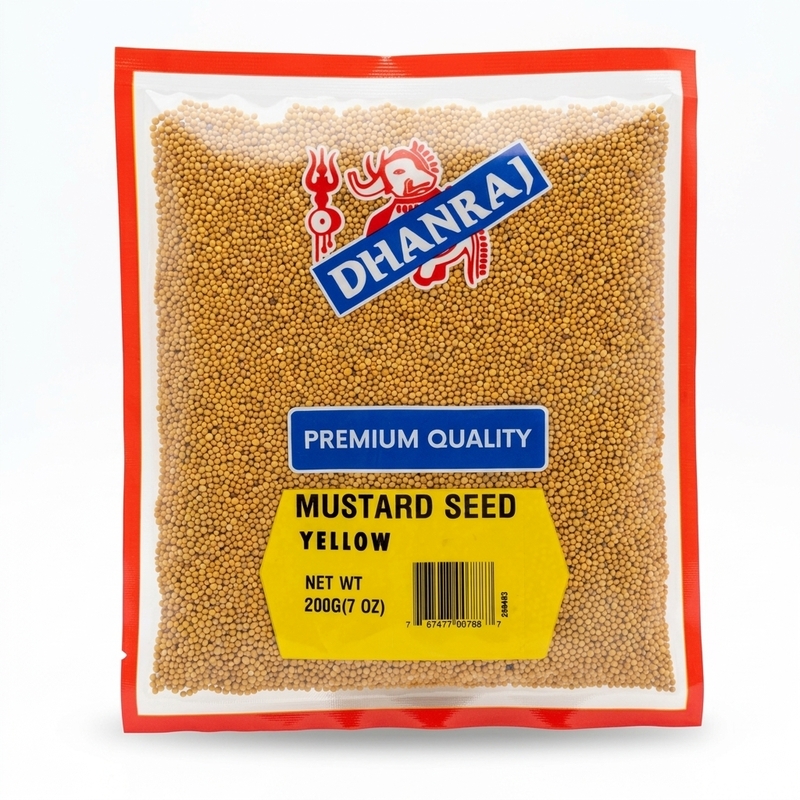 200gm Dhanraj Yellow Mustard Seeds; vibrant golden whole seeds for pickling and gourmet cooking