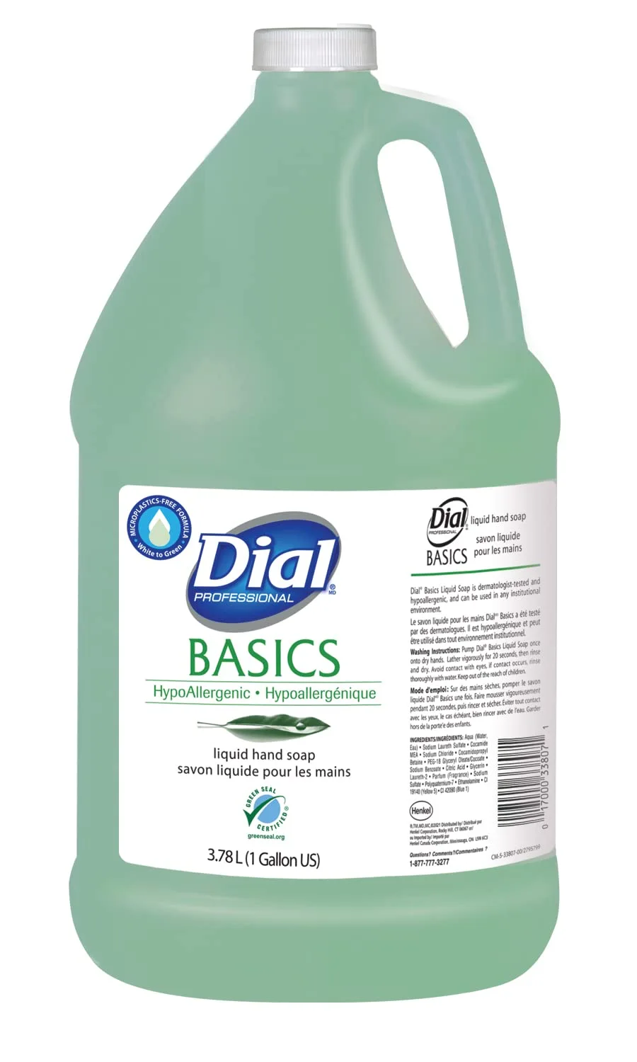 DIAL Professional Basics Hypoallergenic Liquid Hand Soap Refill, Unscented