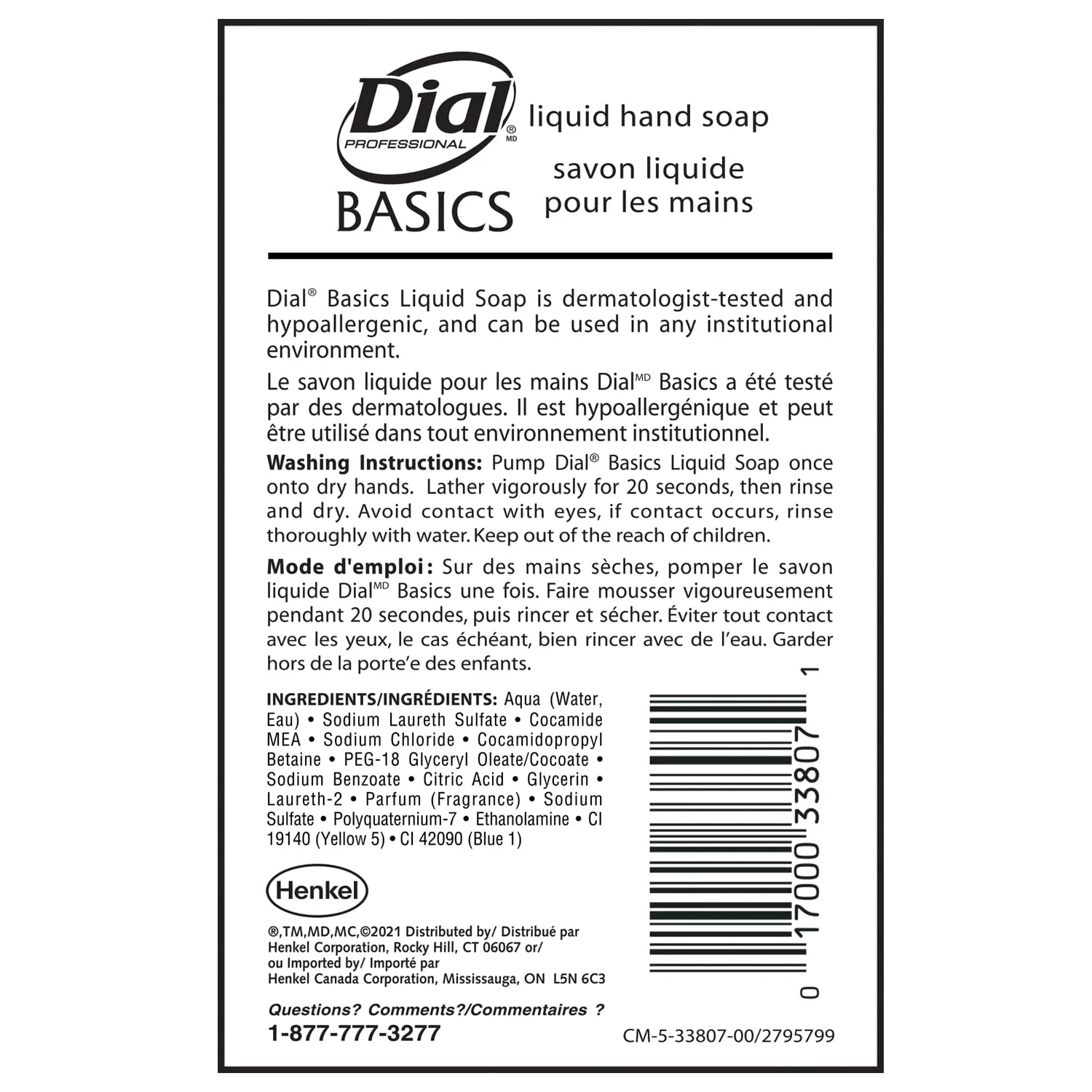 DIAL Professional Basics Hypoallergenic Liquid Hand Soap Refill, Unscented