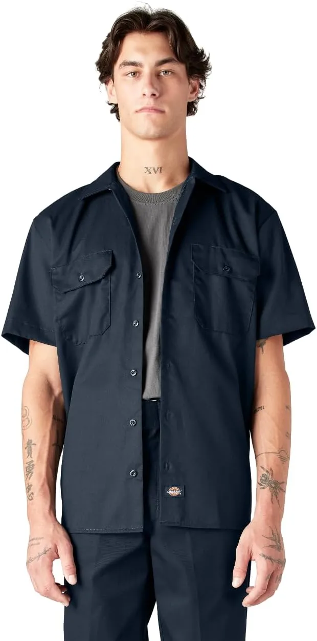 DICKIES Men's Short Sleeve Twill Work Shirt - Button-Front