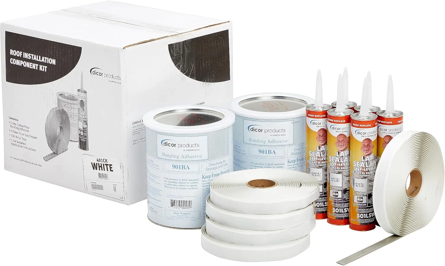 Dicor 401-CK Rubber Roof Kit - Installation Component Kit, White EPDM & TPO