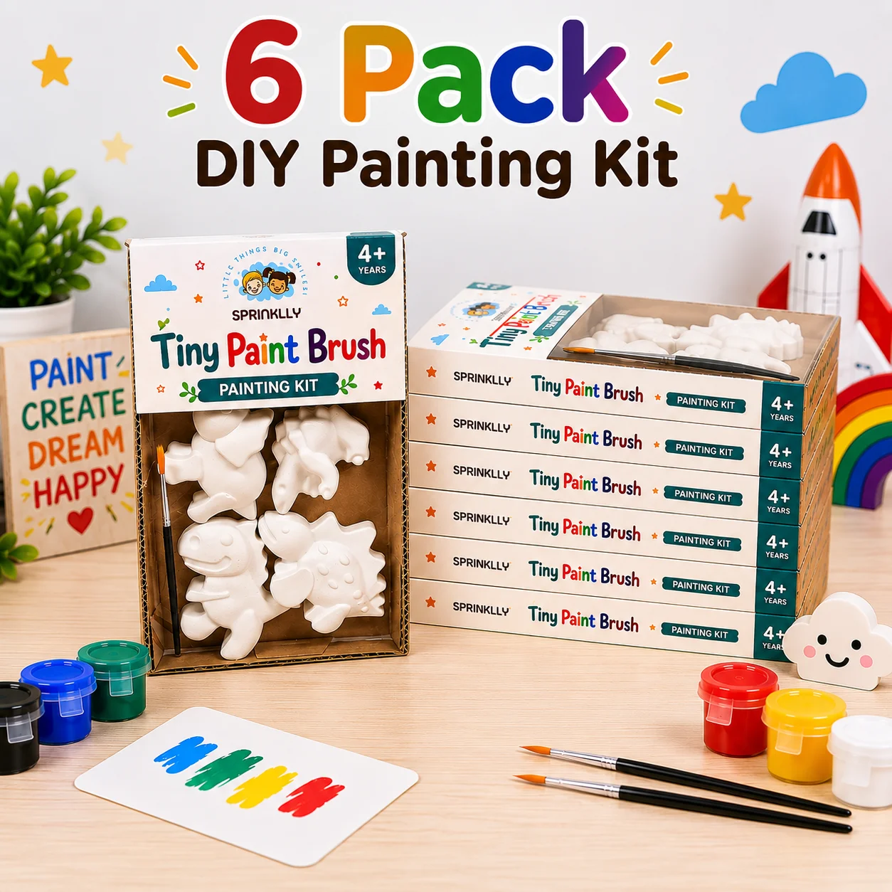 Tiny Paint Brush – Dinosaur Painting Kit – Pack of 6 Kits