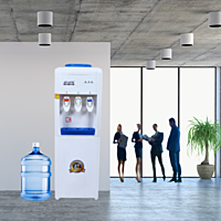A standard 20-litre water bottle correctly placed on top of the Sky water dispenser for home.