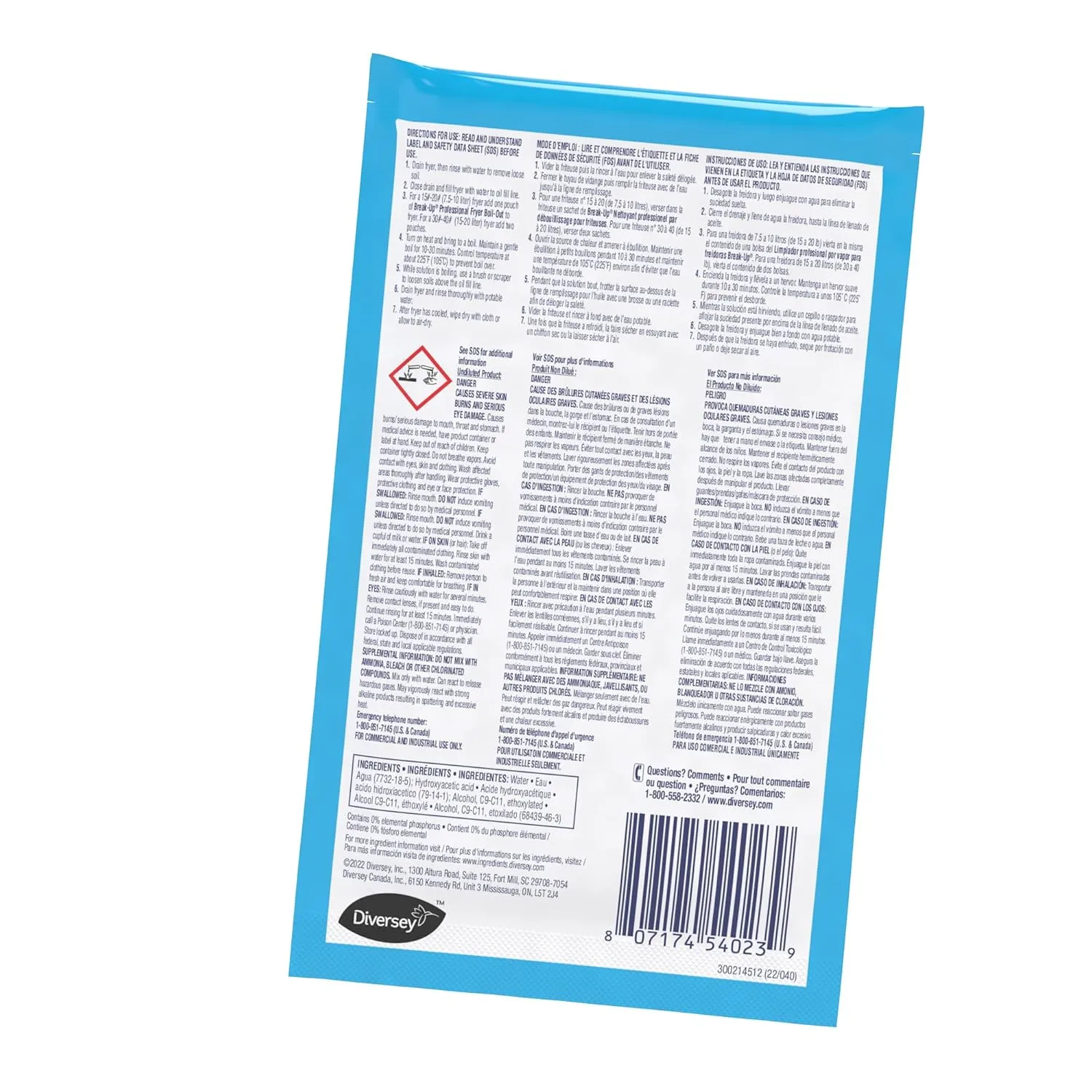 Diversey BREAK-UP Fryer Boil-Out Cleaner Packets, 2 oz, Case of 36