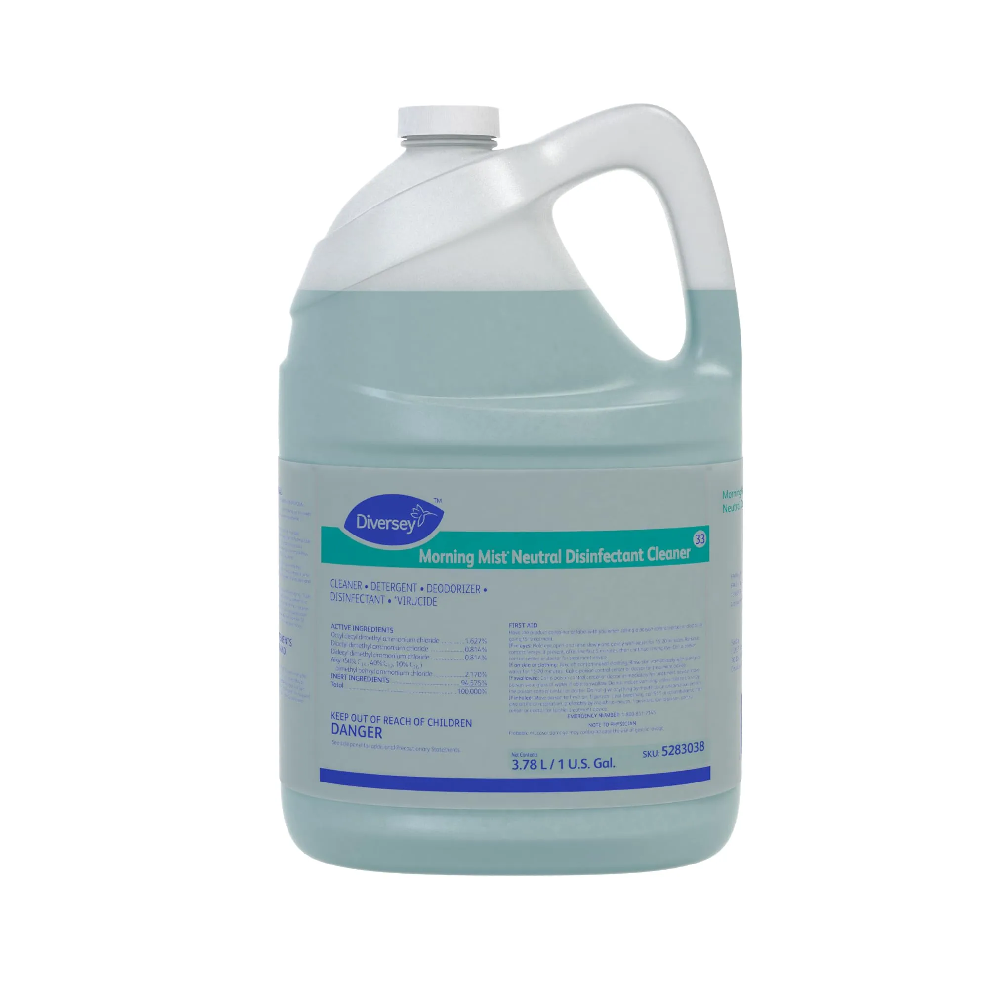 Diversey Morning Mist Neutral Disinfectant Cleaner, Fresh Scent, 128 Oz Carton, Case Of 4