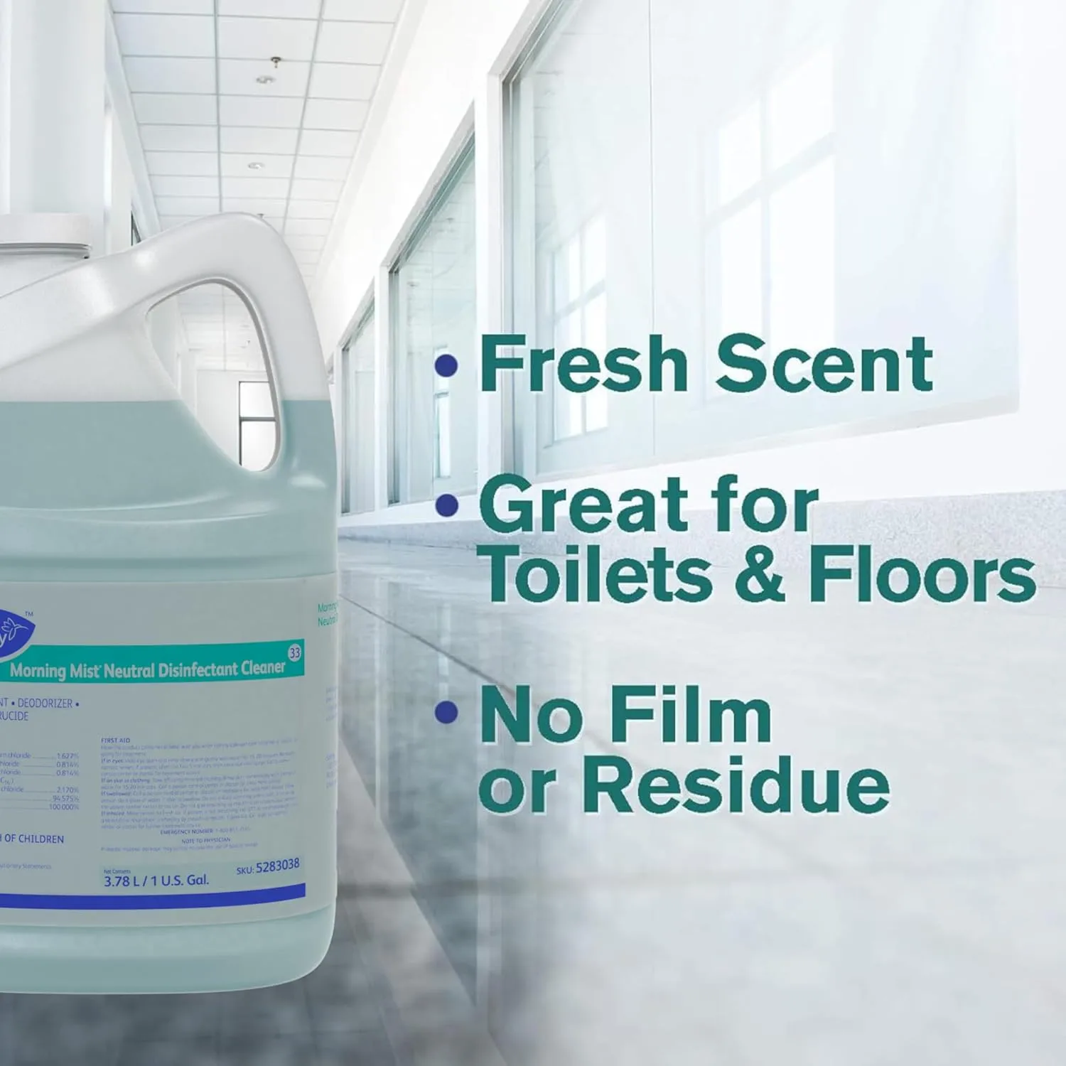 Diversey Morning Mist Neutral Disinfectant Cleaner, Fresh Scent, 128 Oz Carton, Case Of 4