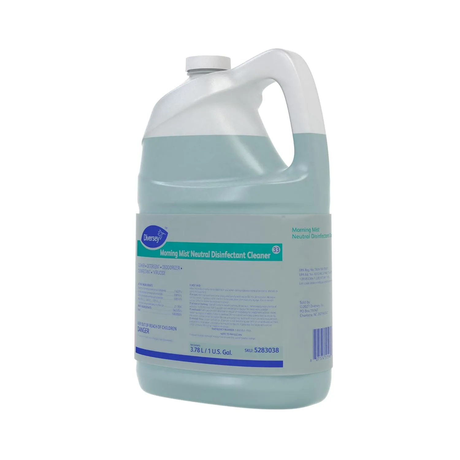Diversey Morning Mist Neutral Disinfectant Cleaner, Fresh Scent, 128 Oz Carton, Case Of 4