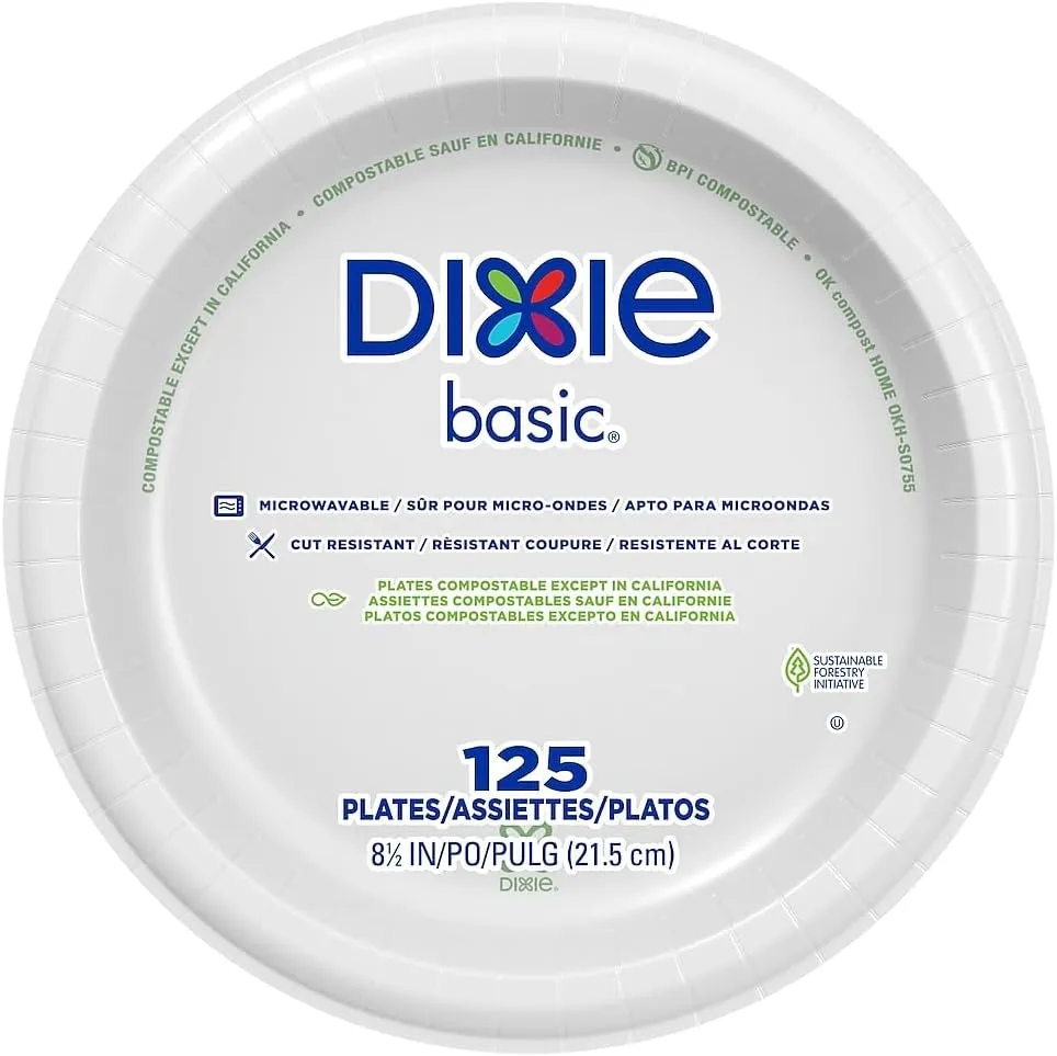 DIXIE BASIC 8 1/2IN LIGHT-WEIGHT PAPER PLATES BY GP PRO, WHITE, 500 PLATES PER CASE