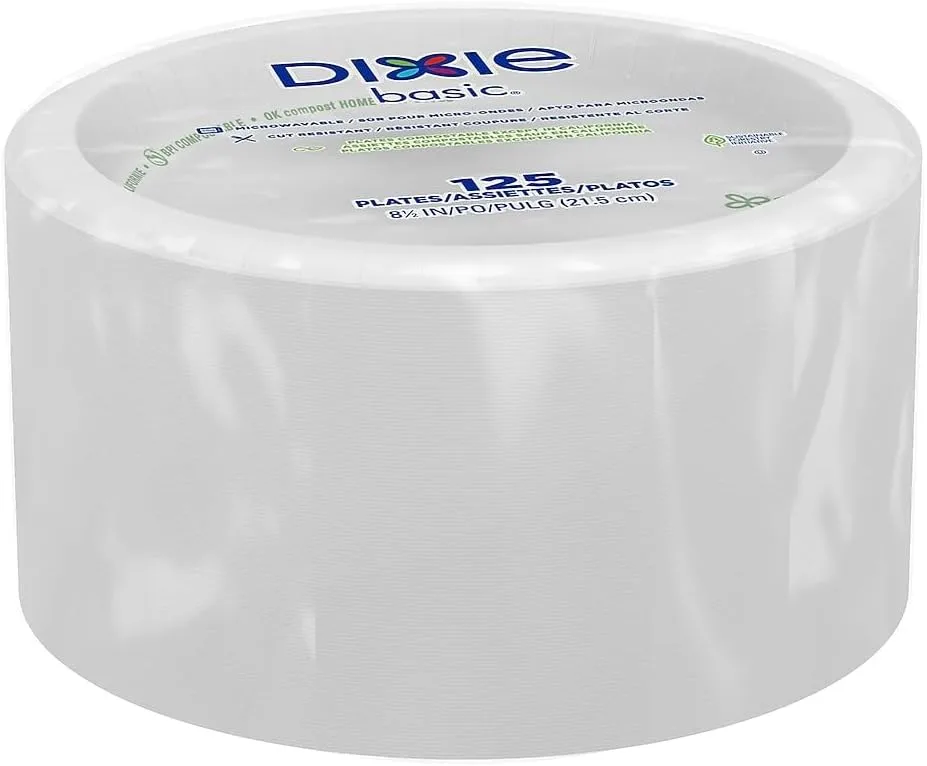 DIXIE BASIC 8 1/2IN LIGHT-WEIGHT PAPER PLATES BY GP PRO, WHITE, 500 PLATES PER CASE