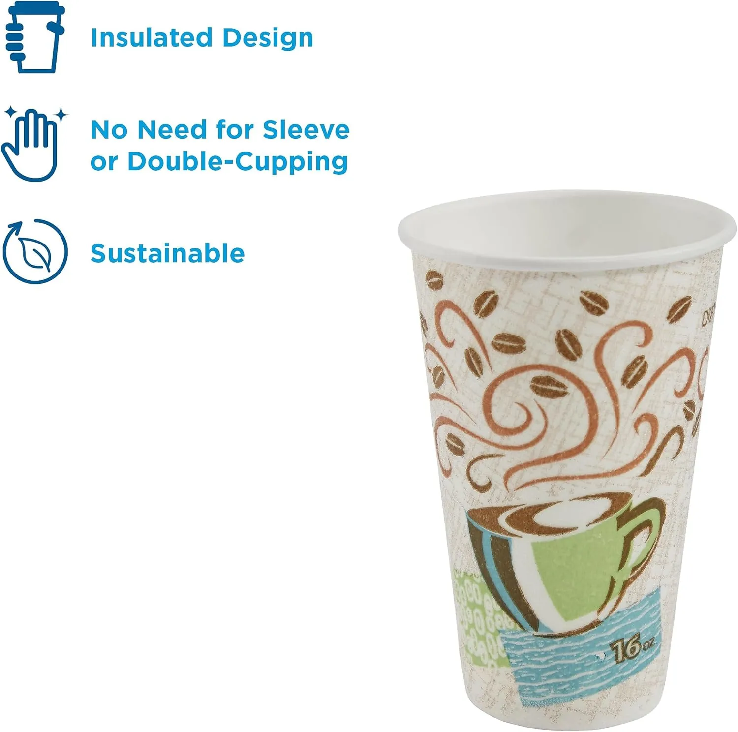 Dixie PerfecTouch Insulated Paper Hot Cups, 16 oz, Coffee Haze Design - 50 Count