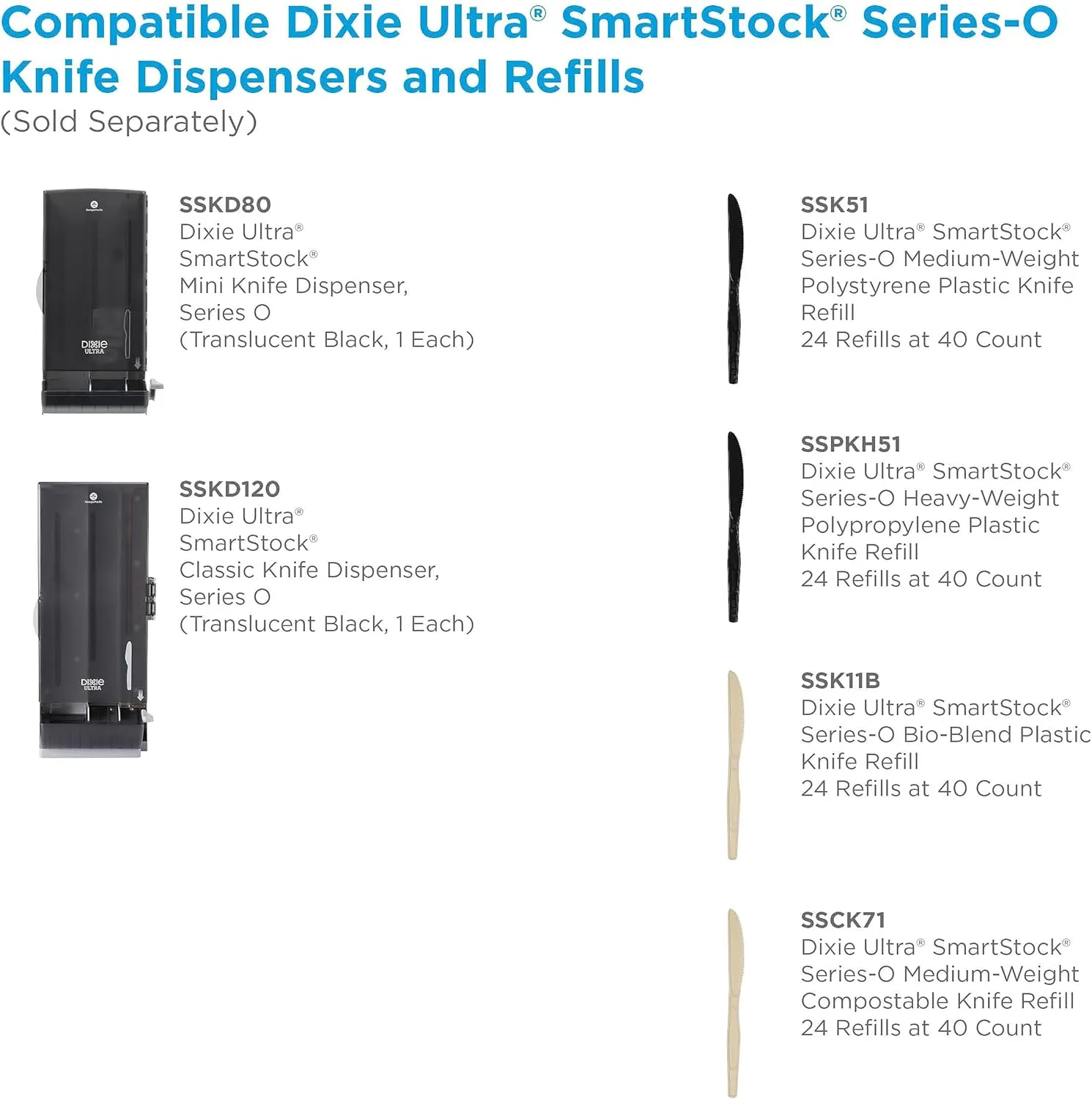 Dixie SSK51 Knife Refill, for SmartStock Dispenser, 960/CT, Black