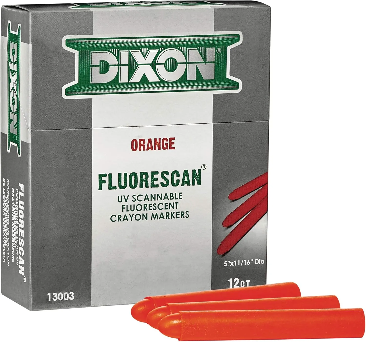 Dixon Industrial Fluorescan Specialty Crayons, Round, 4-3/4 x 11/16", Orange, 12-Pack (13003)
