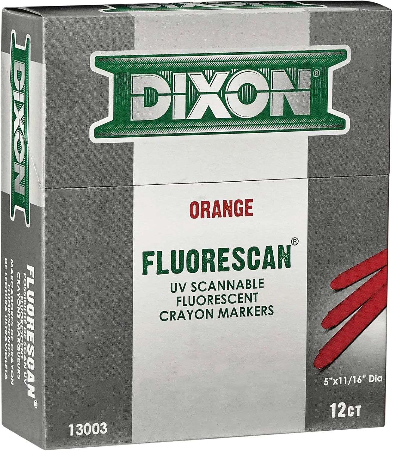 Dixon Industrial Fluorescan Specialty Crayons, Round, 4-3/4 x 11/16", Orange, 12-Pack (13003)