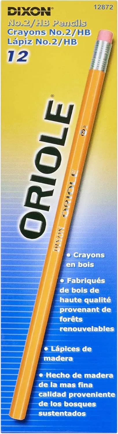 Dixon Oriole #2 HB Pencils, Yellow, 72 Count (6 Boxes of 12)