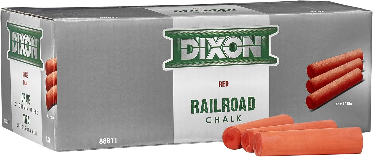 Dixon Industrial Railroad Crayon Chalk with Tapered 4" x 1" Sticks, 72-Pack, Red (88811)