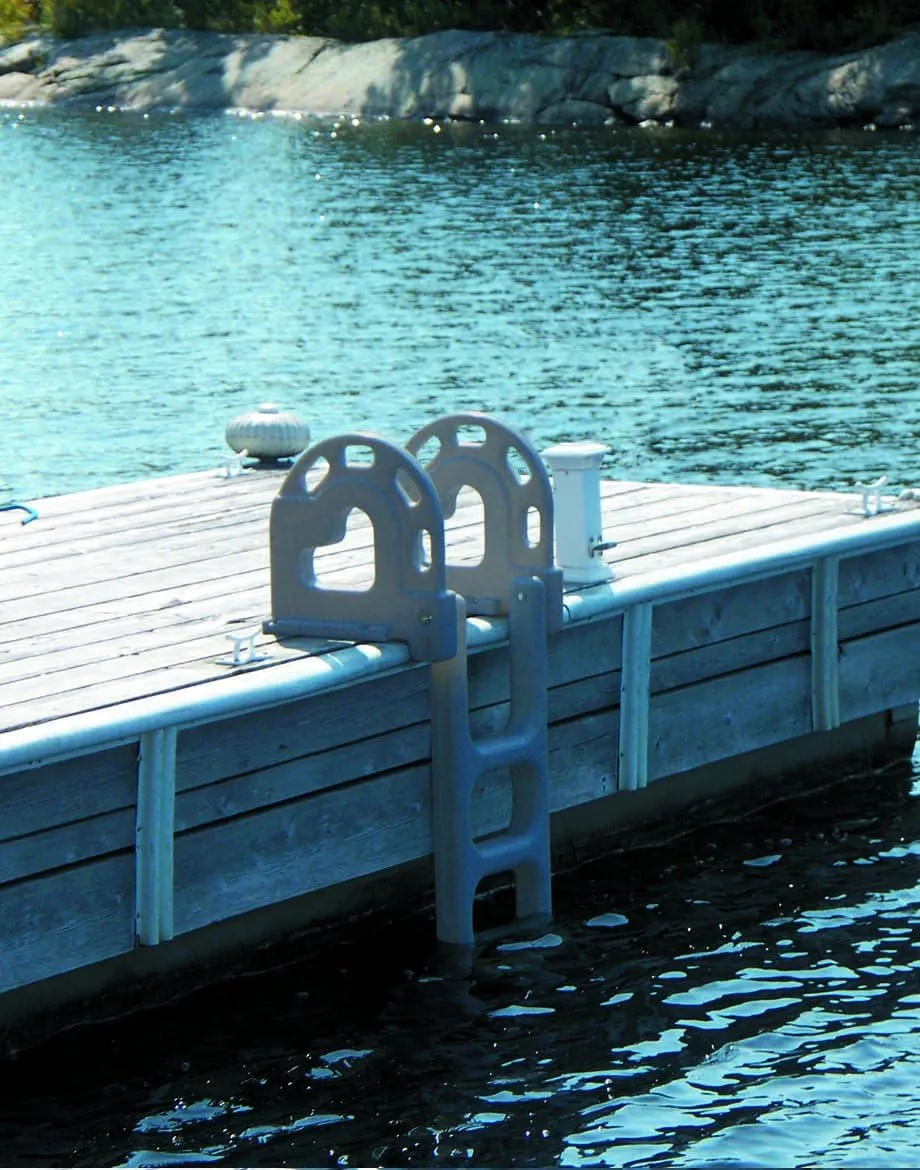DOCK EDGE Flip-Up Polyethylene Roto Molded 4-Step Dock Ladder - Grey
