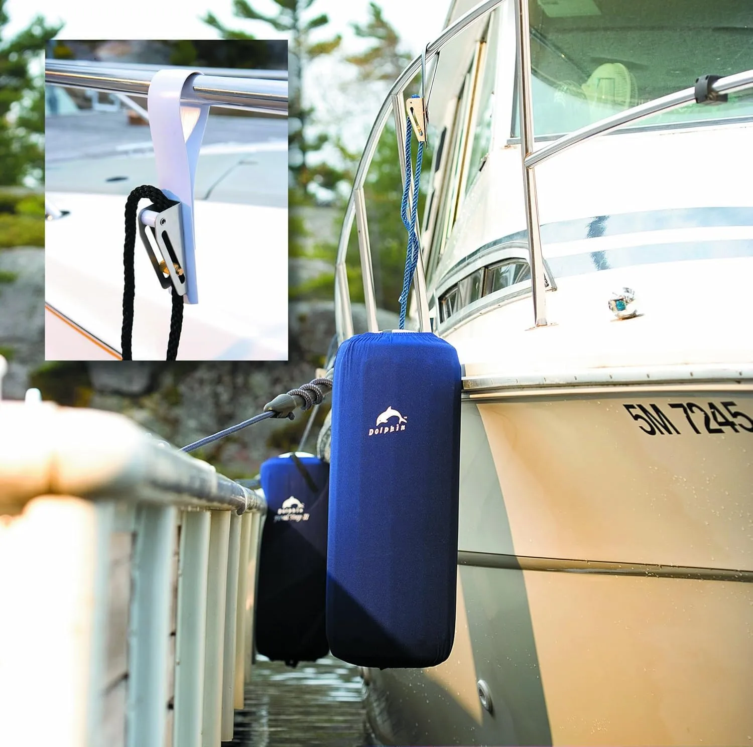 Dock Edge Boat Fender Line Holder w/Adjuster - White