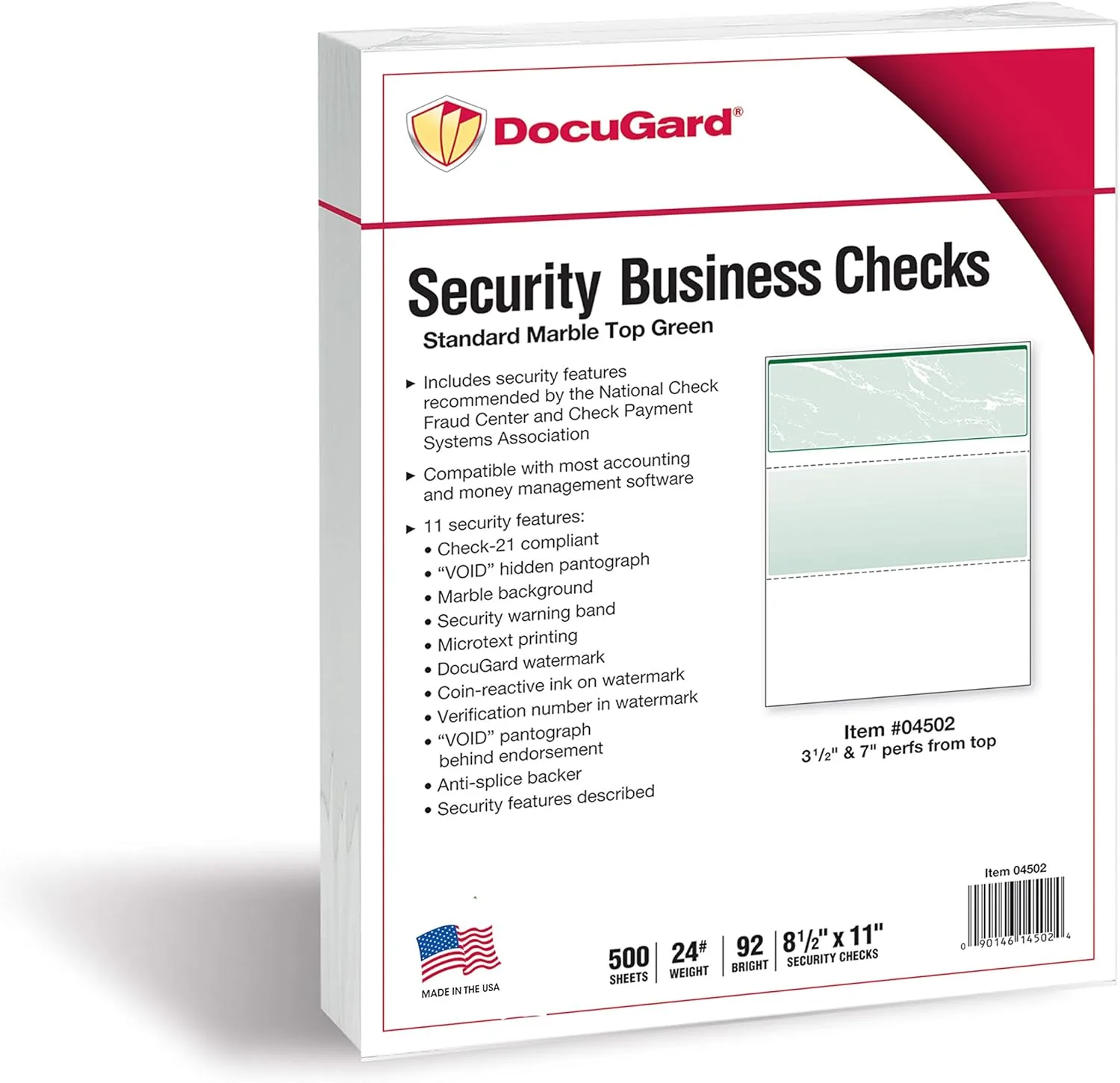 DocuGard Marble Security Business Checks, Letter 8.5 x 11