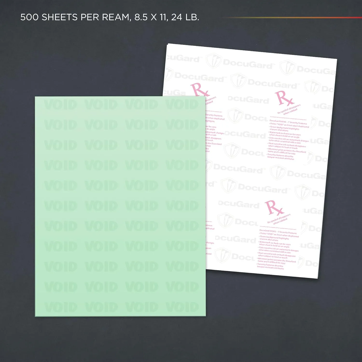 DocuGard Medical Security Papers, 24 lb Bond, 8.5 x 11, Green, 500 Sheets