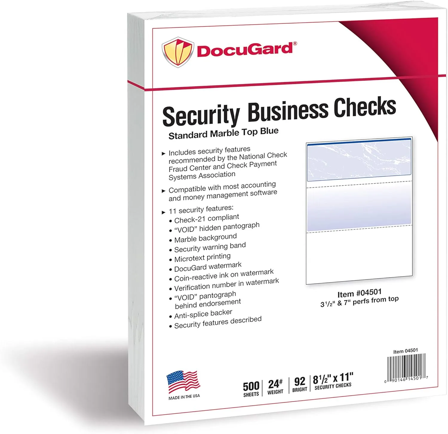 DocuGard Marble Security Business Checks, Letter 8.5 x 11
