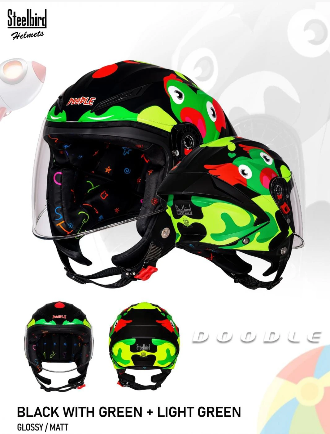 STEELBIRD SBH-77 DOODLE D-1 GLOSSY BLACK/GREEN C/V 560 MM STEELBIRD SBH-77 DOODLE D-1 GLOSSY BLACK/GREEN C/V 560 MM