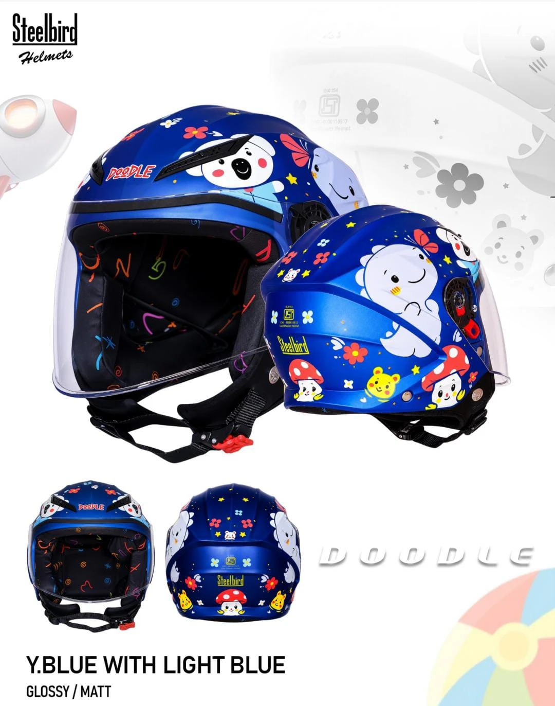 STEELBIRD SBH-77 DOODLE D-1 GLOSSY YAMAHA BLUE/LIGHT BLUE C/V 560 MM STEELBIRD SBH-77 DOODLE D-1 GLOSSY YAMAHA BLUE/LIGHT BLUE C/V 560 MM