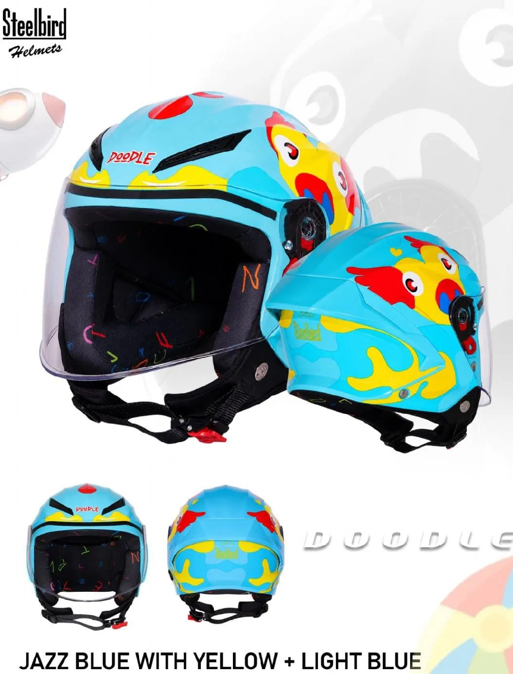 STEELBIRD SBH-77 DOODLE DS-1 GLOSSY JAZZ BLUE WITH YELLOW LIGHT BLUE C/V 540 MM STEELBIRD SBH-77 DOODLE DS-1 GLOSSY JAZZ BLUE WITH YELLOW LIGHT BLUE C/V 540 MM