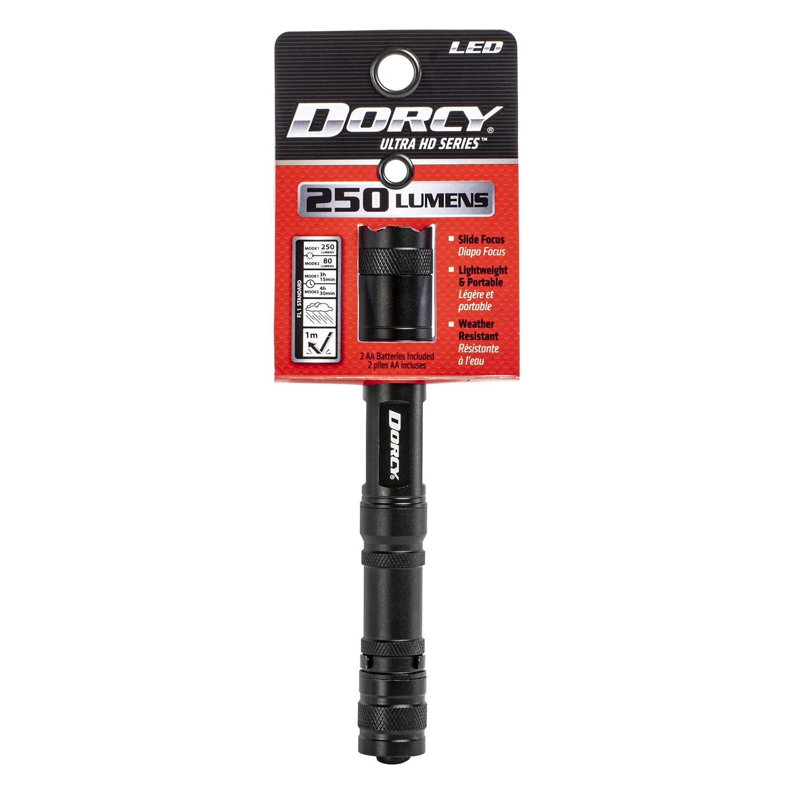 Dorcy 250 Lumen 2AA Aluminum Slide-Focus Flashlight - Black (41-4117)