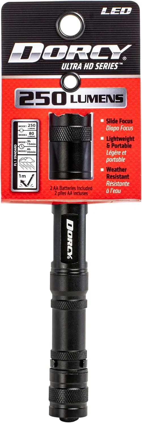 Dorcy 250 Lumen 2AA Aluminum Slide-Focus Flashlight - Black (41-4117)