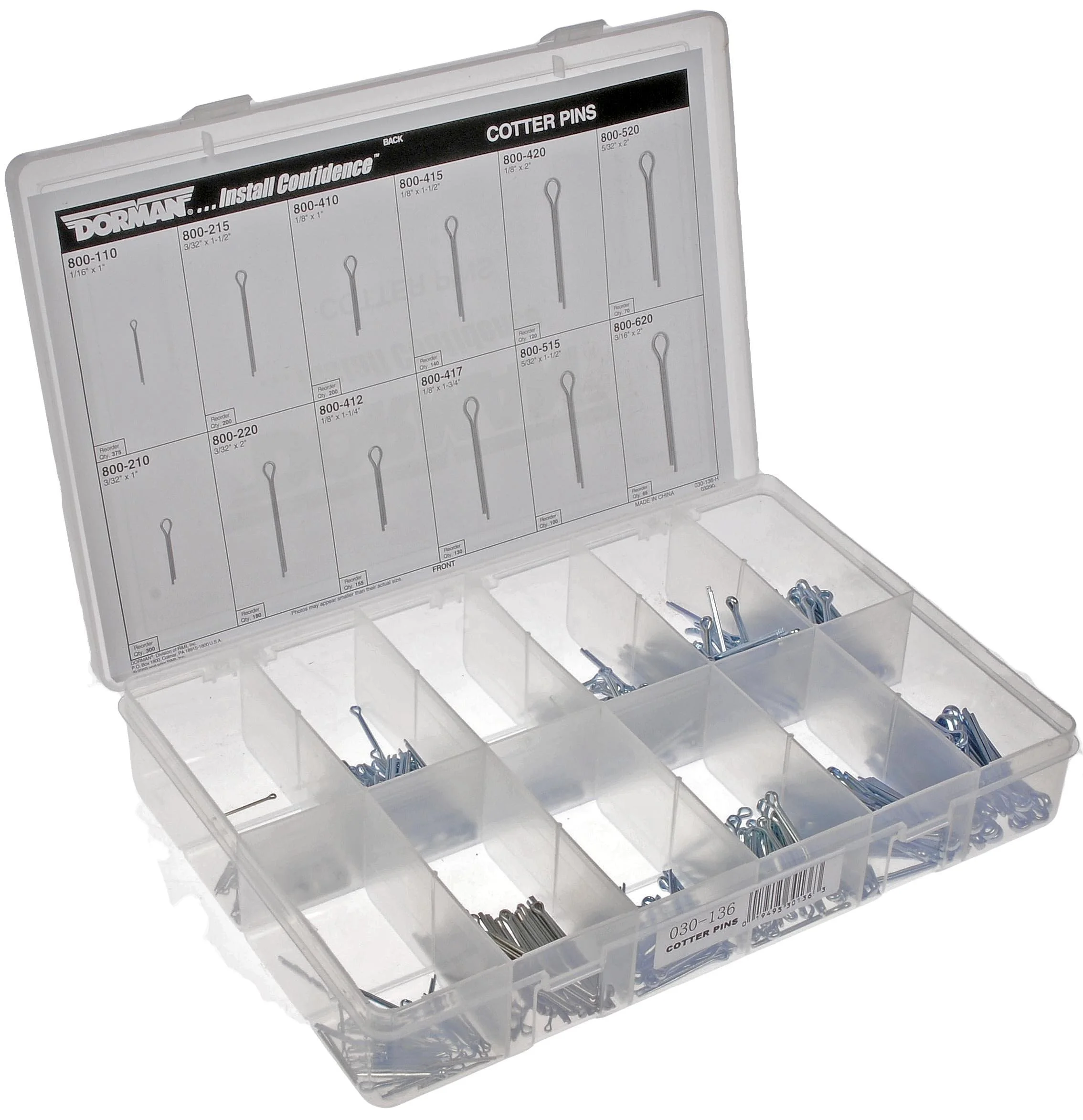 Dorman 030-136 Cotter Pin Tech Tray - 12 SKUs - 390 Piece Universal Fit