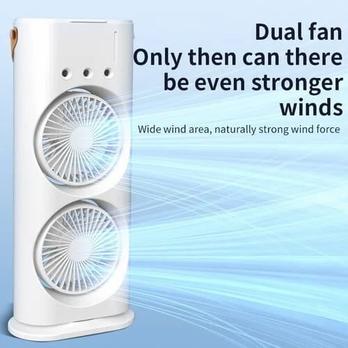 DUAL HEADED RECHARGEABLE COOLING  MIST SPRAY USB FAN