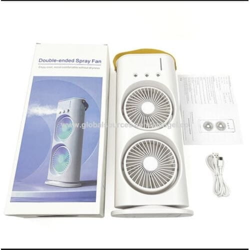 DUAL HEADED RECHARGEABLE COOLING  MIST SPRAY USB FAN