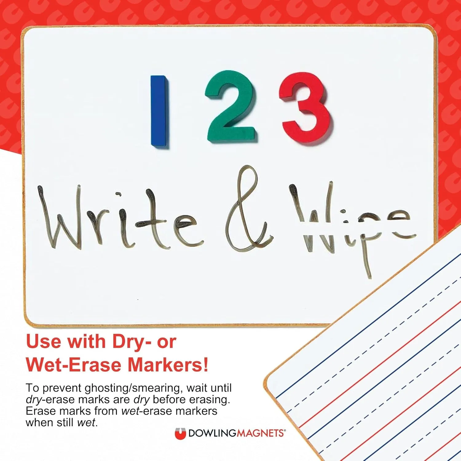 Dowling Magnets Magnetic Dry-Erase Boards – Double-Sided Ruled/Blank – 12" Long x 8.75" Wide – Pack of 5. (735206), White