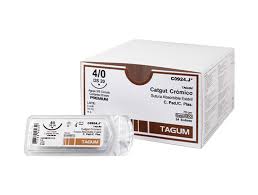 CATGUT CROMICO USP 4-0 , 75CM AGUJA PE-19 REVERSO CORTANTE PREMIUM 19 MM 3/8 CIRCULO