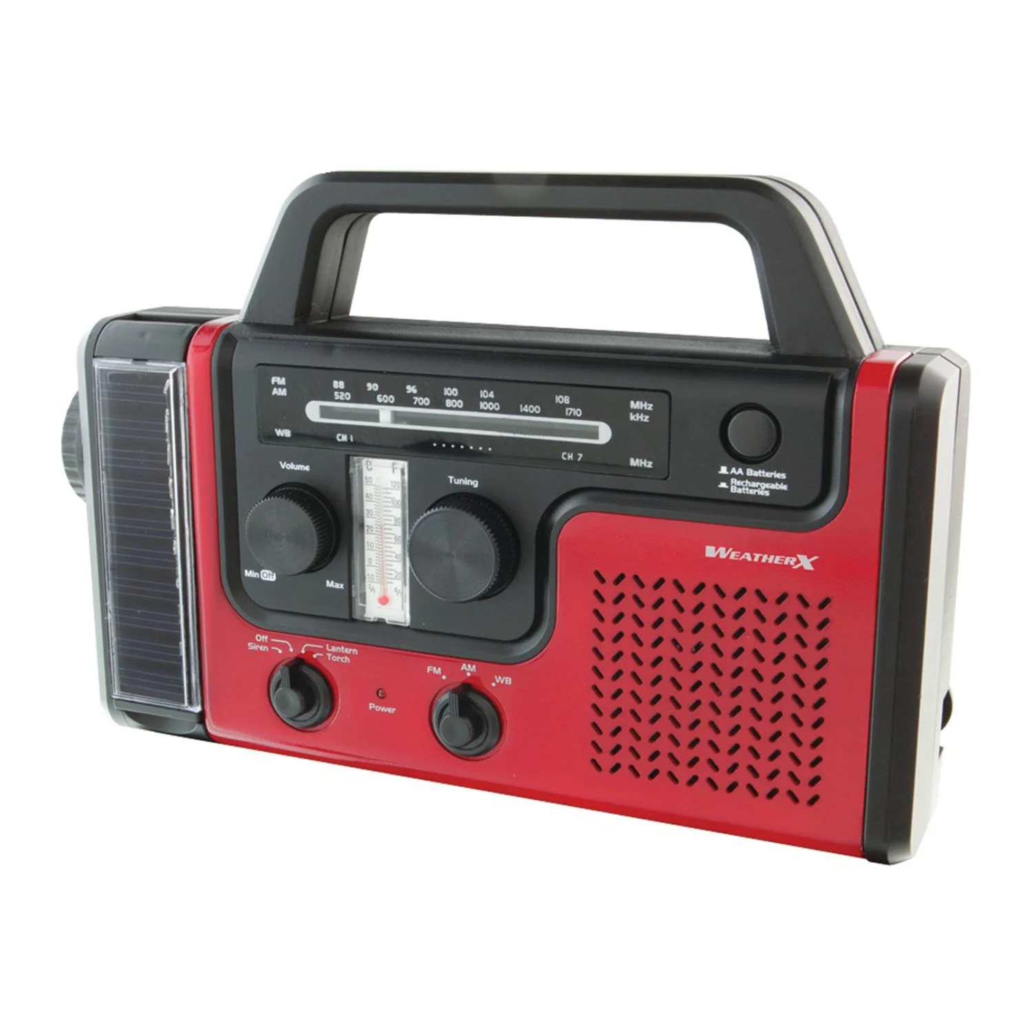 DPI WeatherX WR383R Weather And Alert Handheld Radio With AM/FM Radio, Black/Red