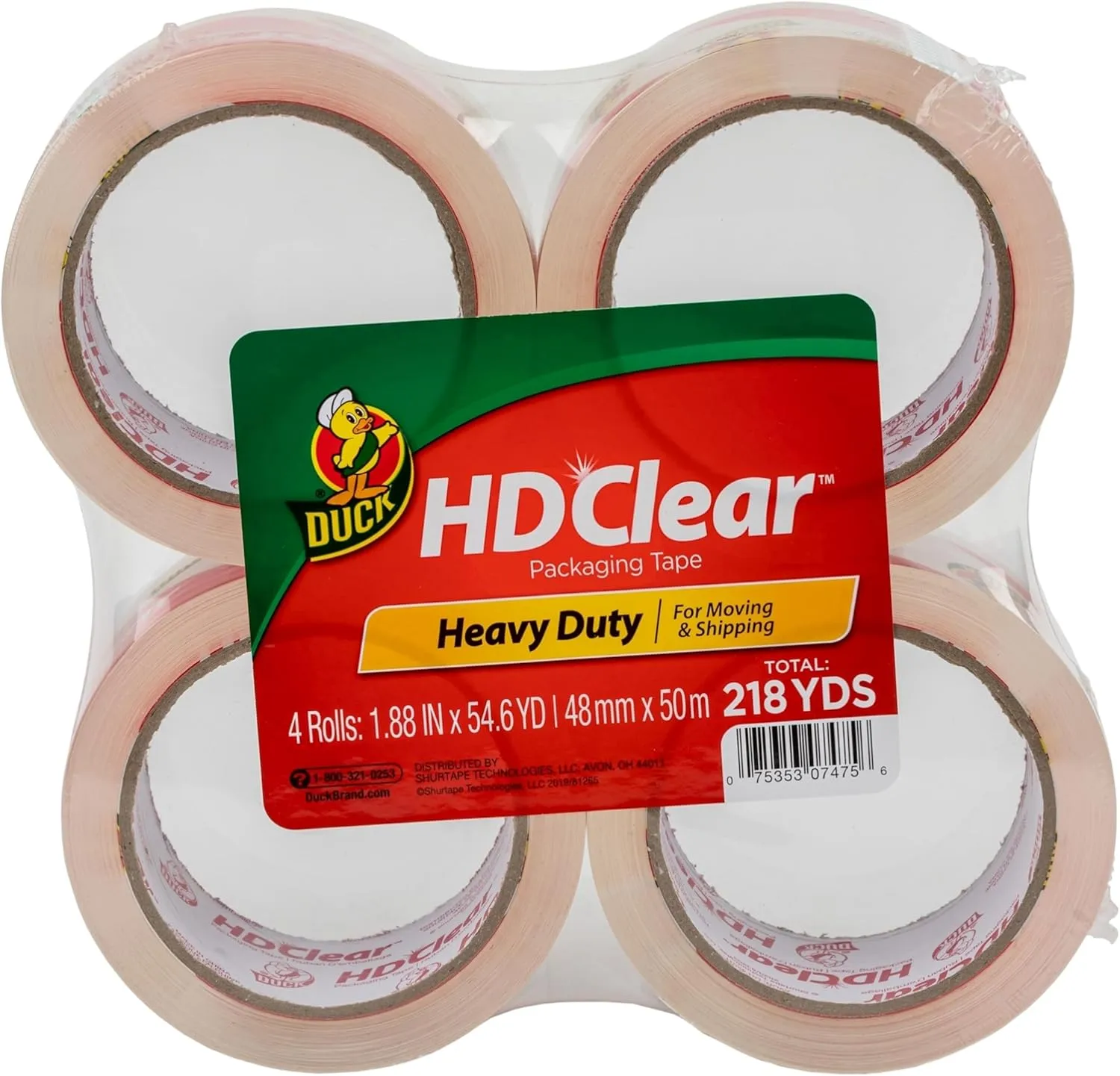 DUCK HD Clear Packing Tape Refills, 1.88 in x 54.6 yd