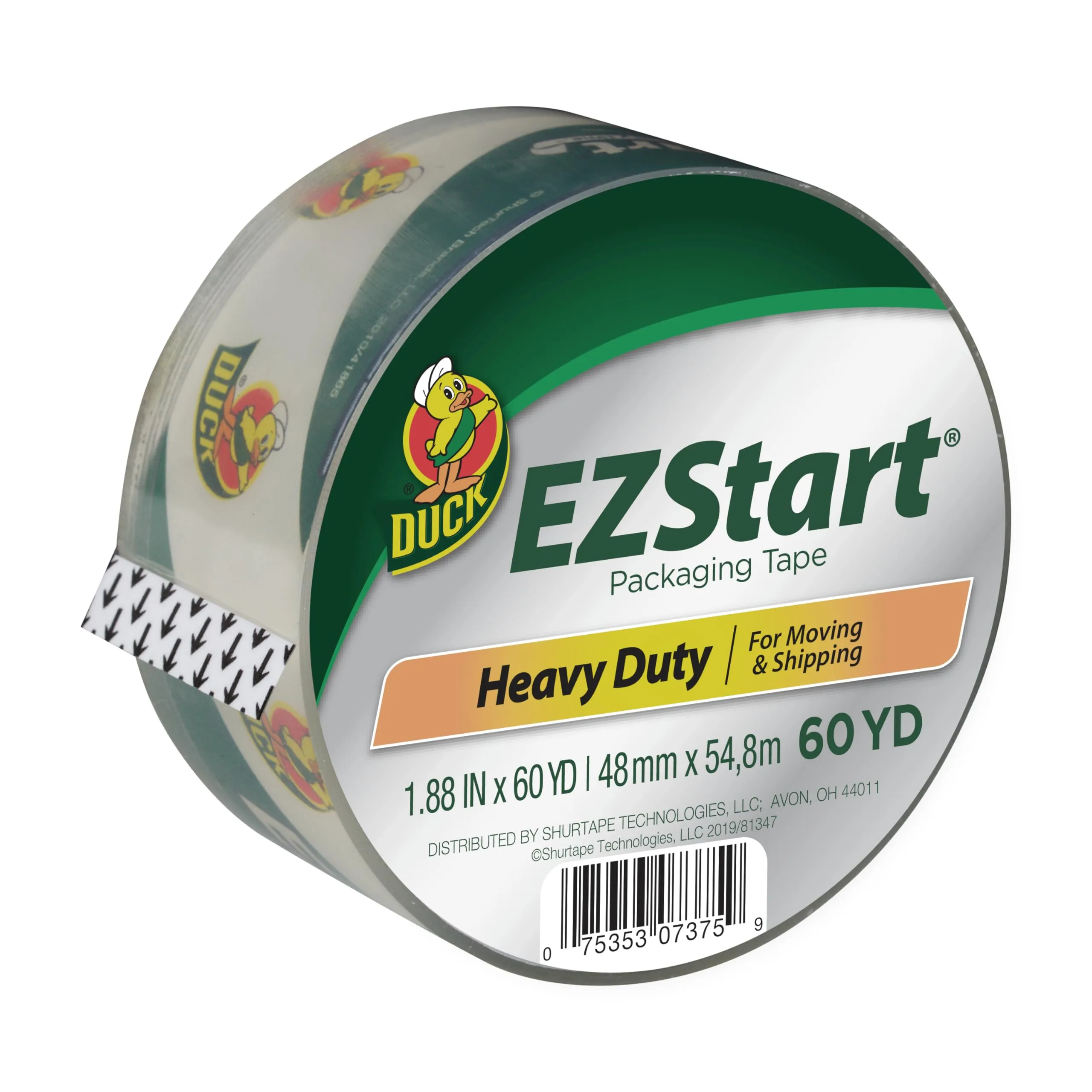 Duck EZ Start Clear Packing Tape - 1.88 in x 60 yd, 3" Core, 1 Roll