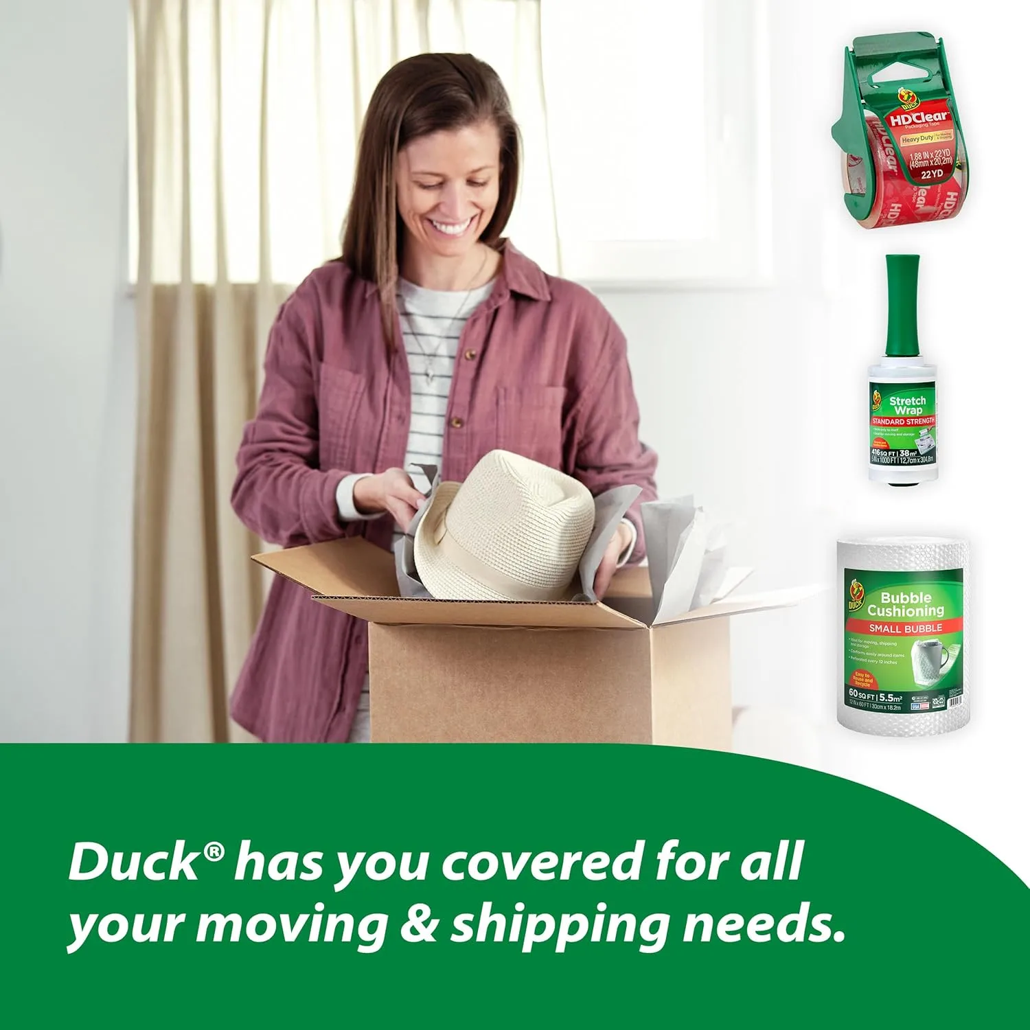DUCK HD Clear Packing Tape Refills, 1.88 in x 54.6 yd