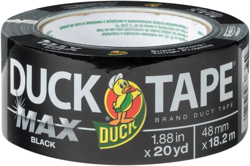 Duck Max Strength Duct Tape Rolls, 1.88 in x 20 yd, Black - Pack of 6