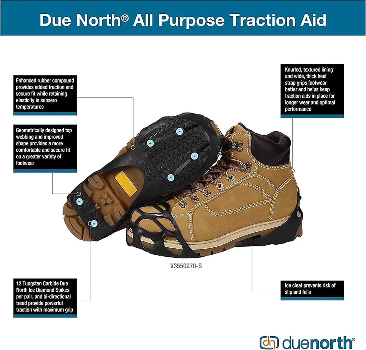 DUE NORTH All Purpose Ice Cleats - Full-Foot Traction Aids for Men & Women