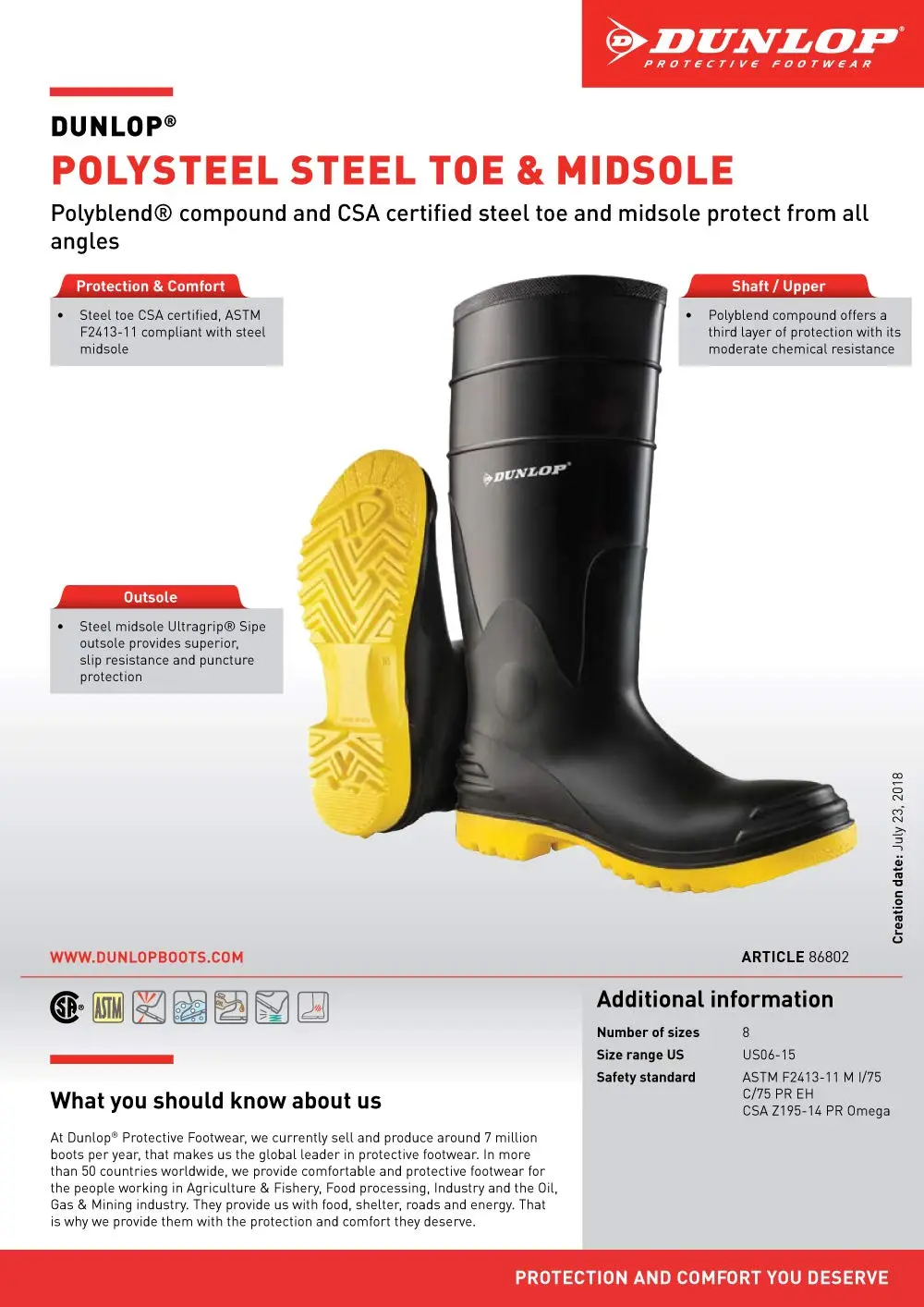 DUNLOP PolySteel 16in Polyblend Steel Toe Work Boots
