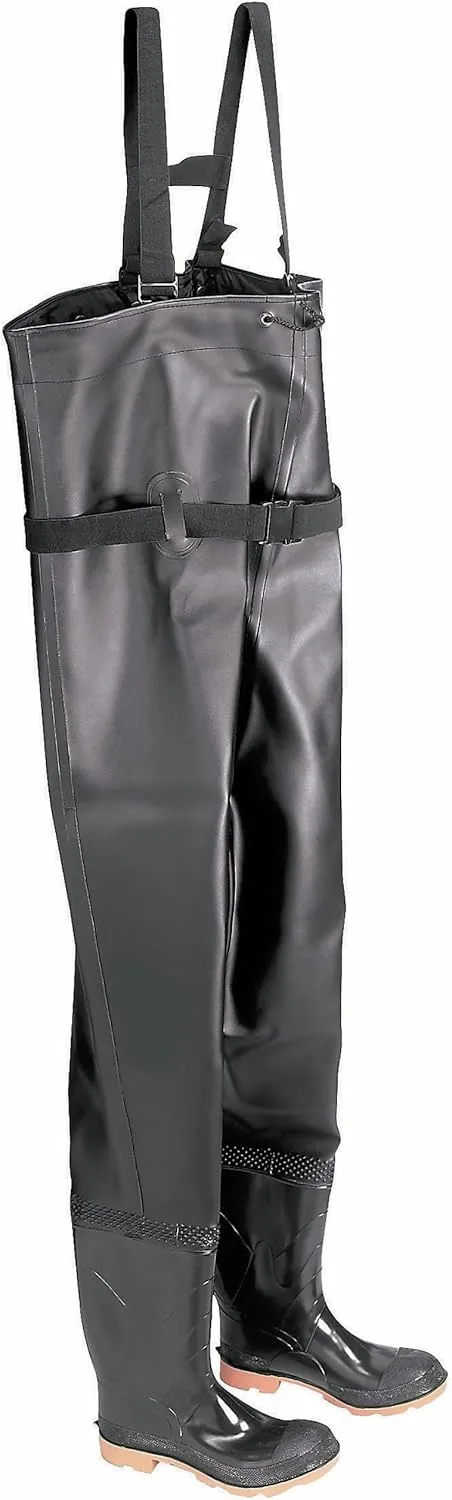 ONGUARD 86066 PVC/Polyester Men's Plain Toe Chest Wader Boots with Cleated Outsole, 56-19/32" Height, Black, Size 7
